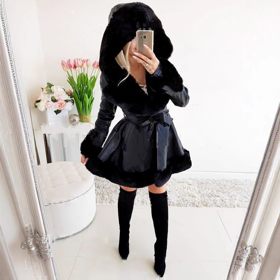 Damen eleganter Parka mit luxuriösem Kunstfellkragen und praktischen Taschen EB