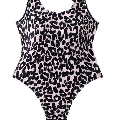 Damen Einteiler Badeanzug mit Leopardendruck und modernem Schnitt EB
