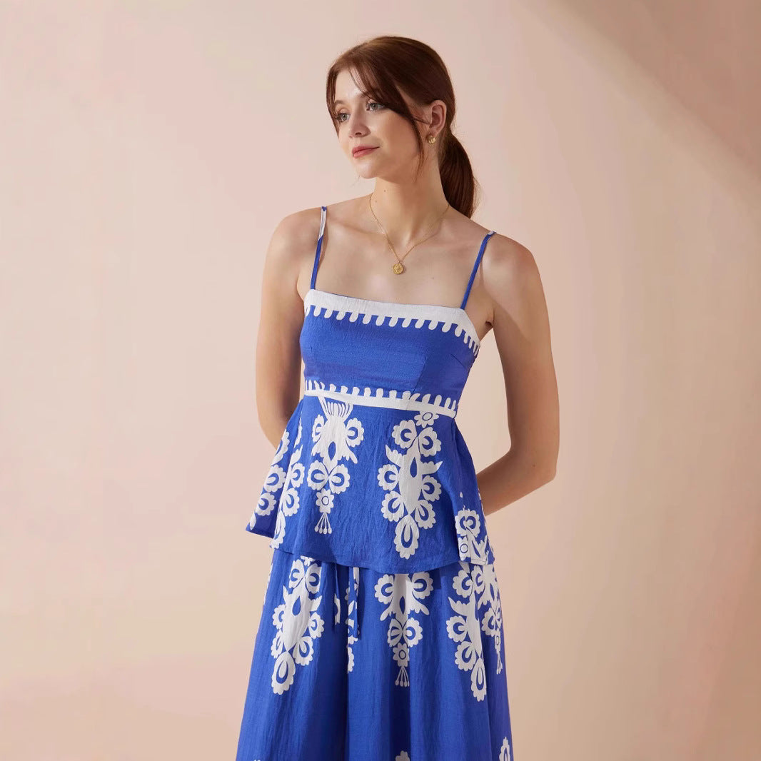 Damen Peplum-Top mit zarten Trägern und kunstvollem Muster EB
