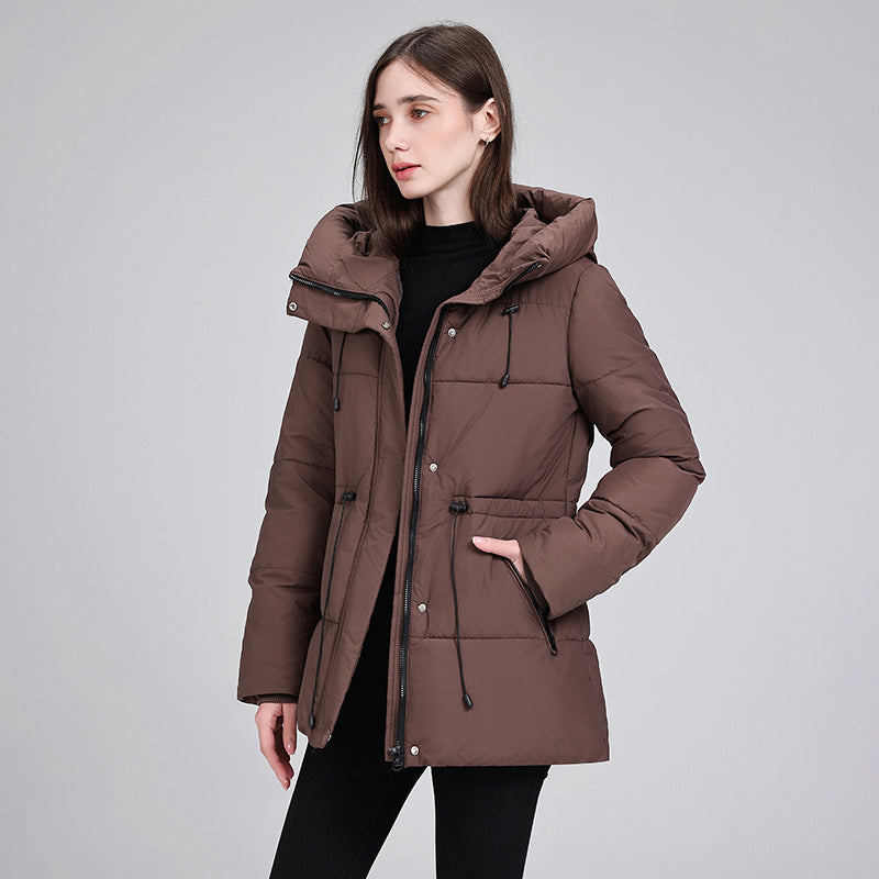 Damen nan wattierter Kapuzenparka mit taillierbarem Kordelzug, verdeckter Reißverschluss und Rippbündchen EB