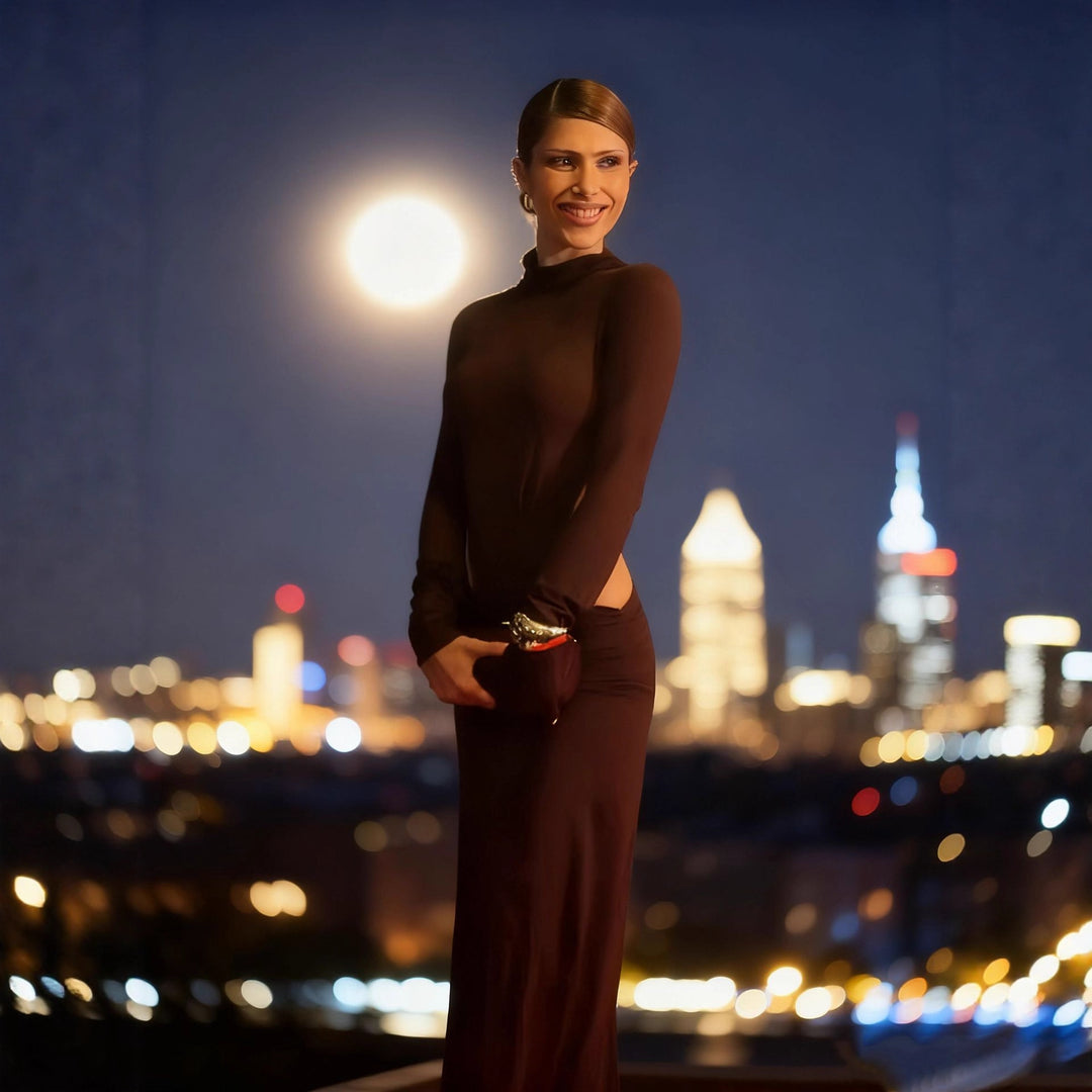 Damen Elegantes Wickelkleid mit langen Ärmeln und Raffungen EB