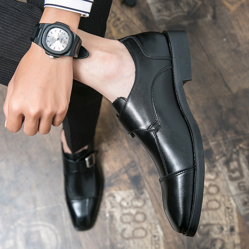 Herren eleganter zweifarbiger Monkstrap-Lederhalbschuh mit einzelner Metallschnalle und handgenähter Sohlenausführung EB