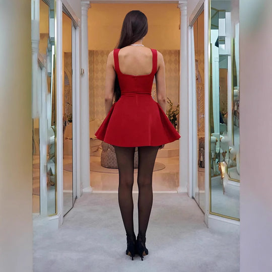 Damen Kurzärmeliges Kleid mit weitem Rock EB