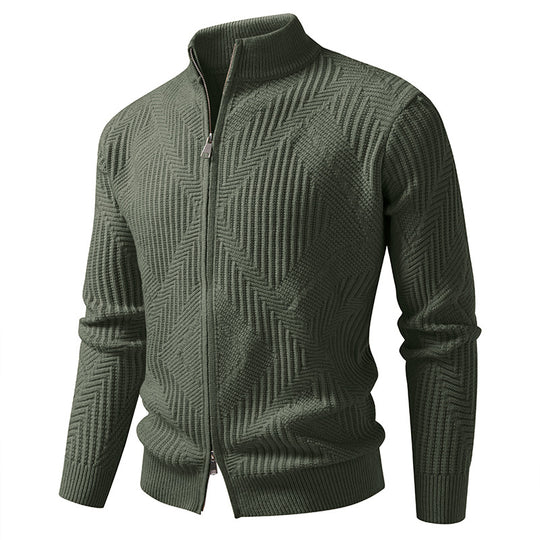 Herren nan Reißverschluss-Cardigan mit geometrischem Fischgrätstrick und Stehkragen EB