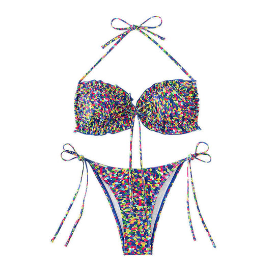 Damen Zweiteiler Bikini mit eleganten Rüschendetails und modischem Bindeband EB