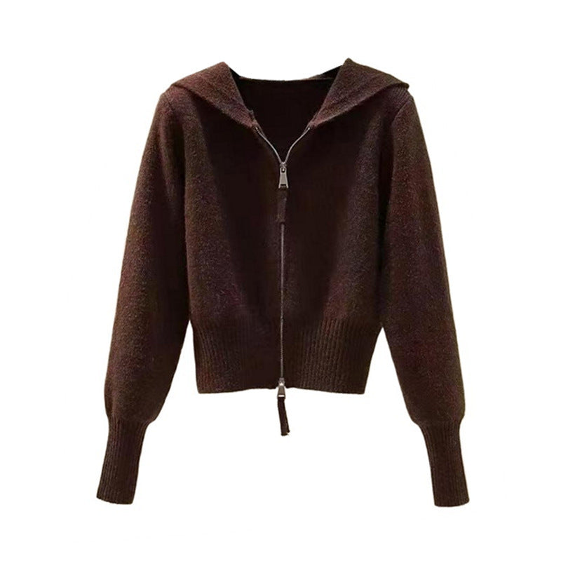 Damen Strickjacke mit hohem Kragen und Reißverschluss EB