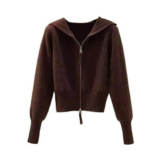 Damen Strickjacke mit hohem Kragen und Reißverschluss EB