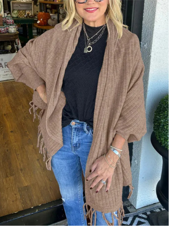 Damen vielseitiger Poncho mit Fransen EB