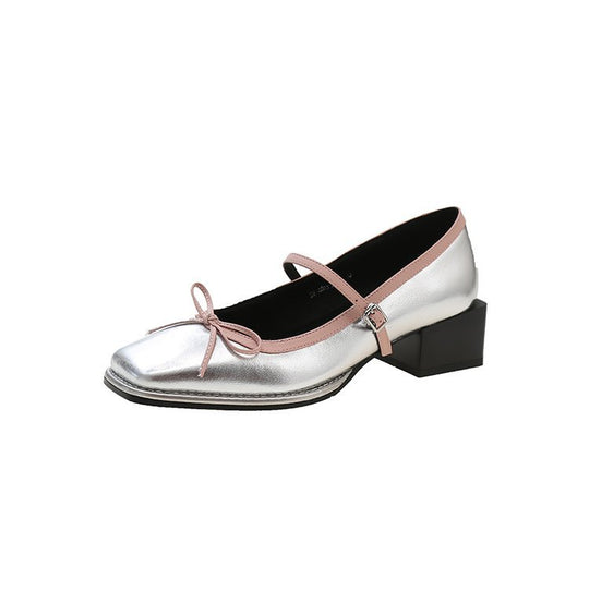 Damen elegante Ballerinas mit dekorativem Riemchen und modischem Blockabsatz EB