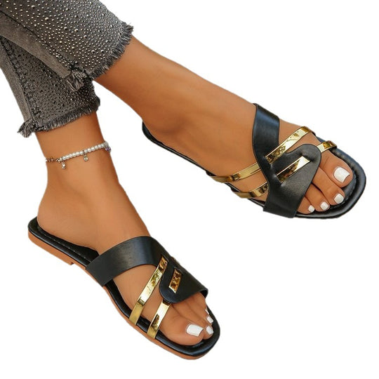 Damen Riemensandaletten mit elegantem Goldakzent EB