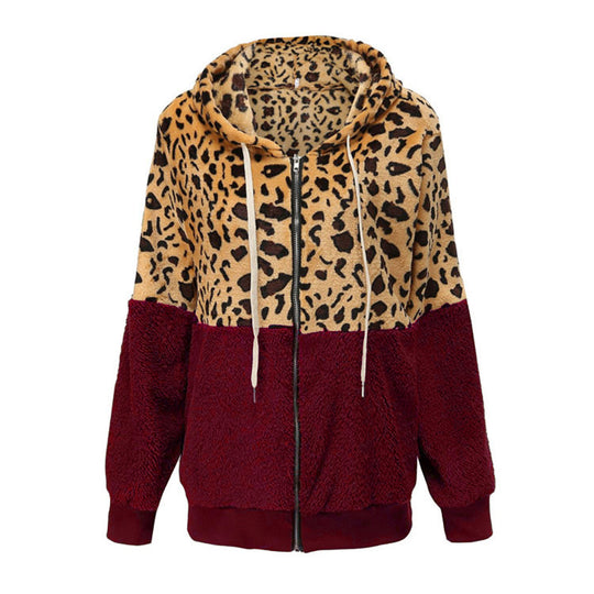 Damen Modischer Fleece-Hoodie mit tierischem Muster und Kontrastdetails EB