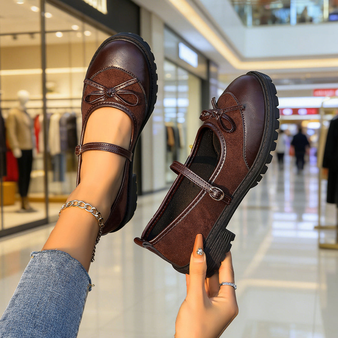 Damen  Vintage-inspirierte Mary-Jane Ballerinas mit Leopardenvelours, Zierschleife und profilierter Gummisohle EB