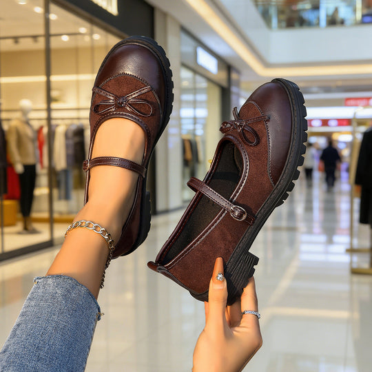 Damen  Vintage-inspirierte Mary-Jane Ballerinas mit Leopardenvelours, Zierschleife und profilierter Gummisohle EB