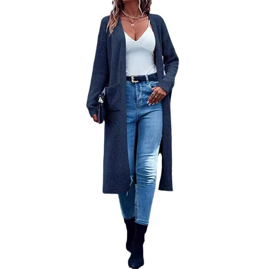 Damen Strickmantel mit langen Ärmeln und praktischen Taschen EB