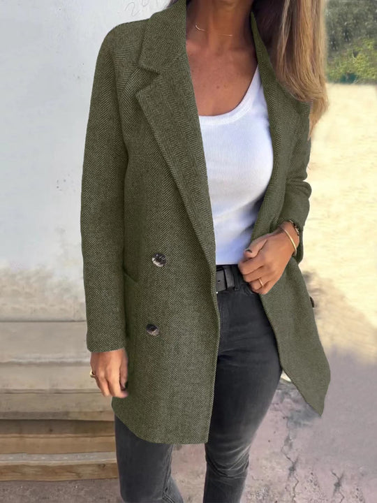 EB | Übercoat - Tailored Fit - Wollmischung - Doppelreiher - Reverskragen - Fischgradmuster