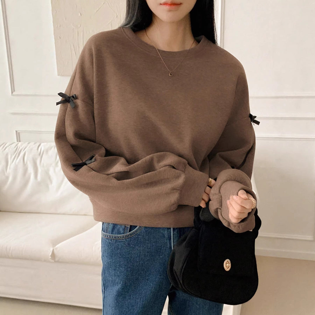 Damen Oversize‑Sweatshirt mit dekorativen Schleifenärmeln und Rundhalsausschnitt EB