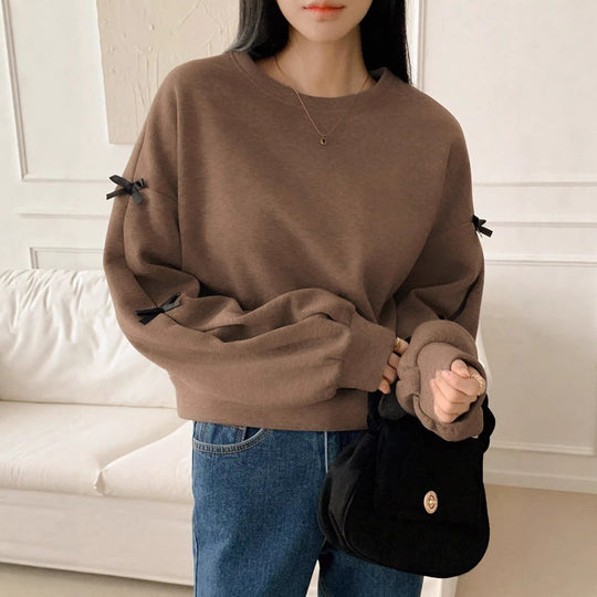Damen Oversize‑Sweatshirt mit dekorativen Schleifenärmeln und Rundhalsausschnitt EB