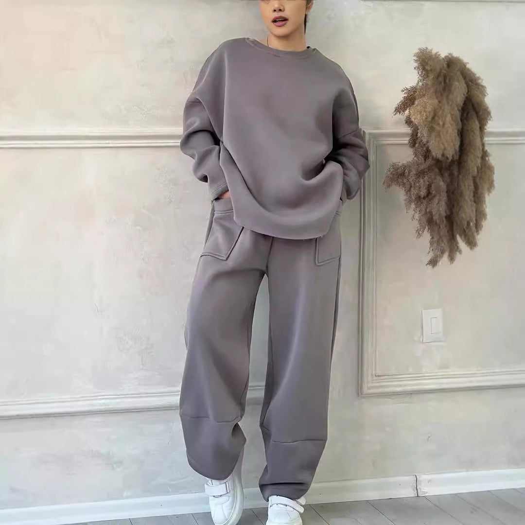 Damen Cozy Oversized Sweat-Set mit geräumigen Taschen und angenehmem Schnitt EB