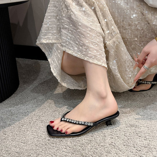 Damen elegante Zehentrenner mit strassbesetzten Riemen EB