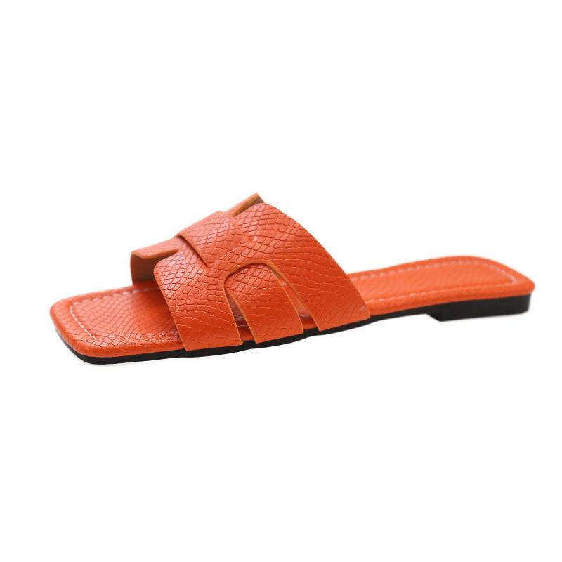 Damen modische Riemchen-Pantoletten mit elegantem Schlangenleder-Design EB