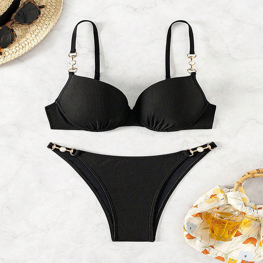 Damen Push-Up Bikini mit modischem Perlenschmuck EB
