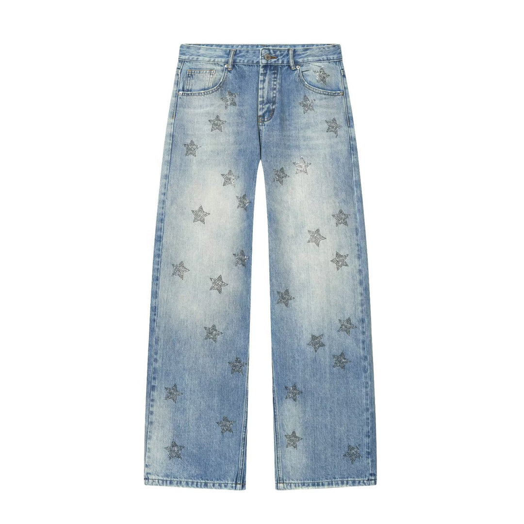 Damen nan weite Highwaist-Jeans mit Stern-Applikationen und Five-Pocket-Schnitt EB