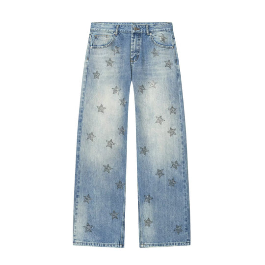 Damen nan weite Highwaist-Jeans mit Stern-Applikationen und Five-Pocket-Schnitt EB