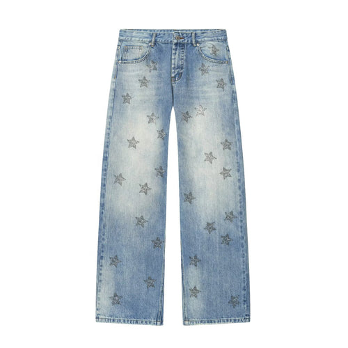 Damen nan weite Highwaist-Jeans mit Stern-Applikationen und Five-Pocket-Schnitt EB