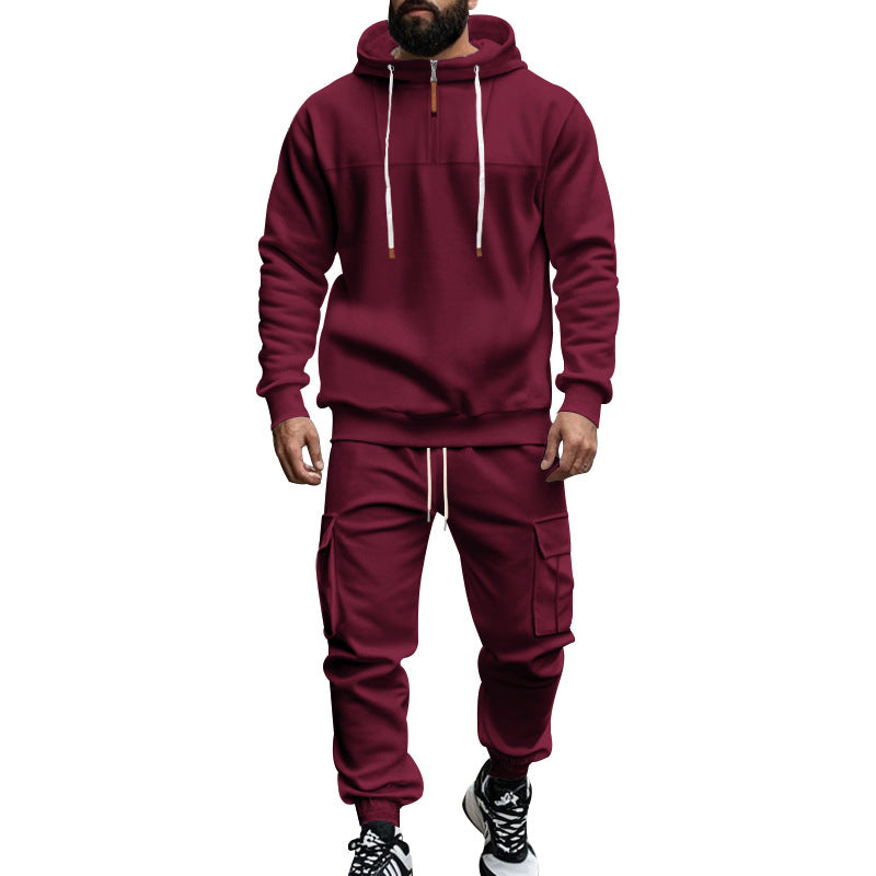 Herren nan Cargo-Jogginganzug mit Halbzip-Kapuzenpullover und tapered Cargohose EB