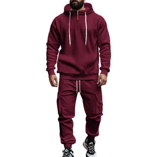 Herren nan Cargo-Jogginganzug mit Halbzip-Kapuzenpullover und tapered Cargohose EB