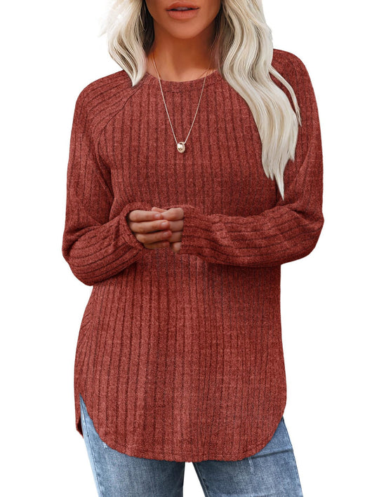 Damen weicher und lässiger Strickpullover mit Rippenmuster EB
