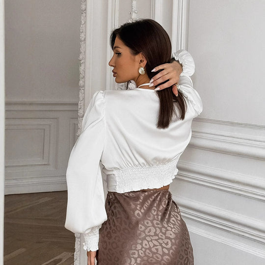 Damen Schicke Bluse mit floralem Detail und Puffärmeln EB