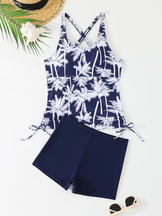 Damen Sportliches Tankini-Set mit floralem Design und verstellbaren Bündchen EB