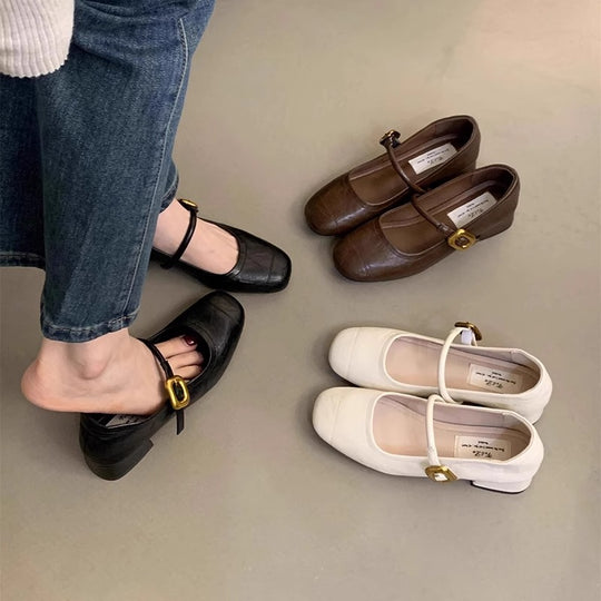 Damen Komfortable Ballerinas mit modischem Riemen und dekorativem Schnallenverschluss EB