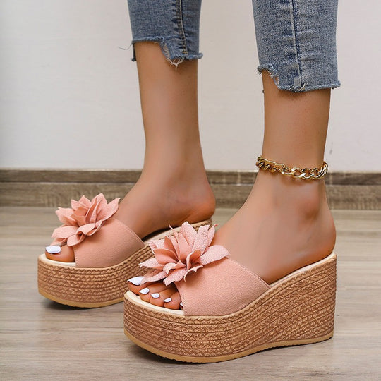 Damen Plateausandalen mit floralem Dekor und rutschfester Sohle EB