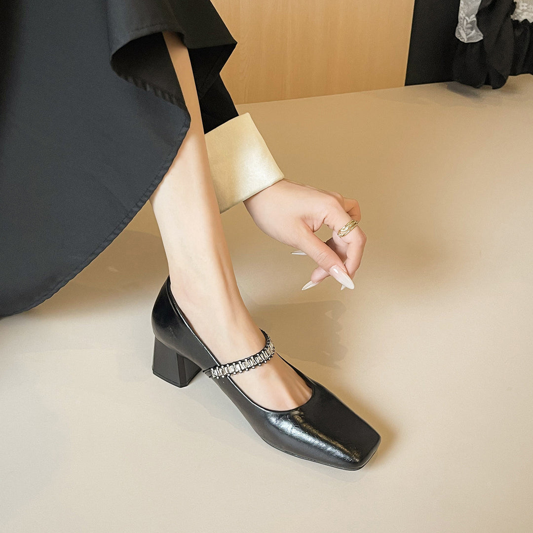 Damen klassische Ballerinas mit eleganter Schnallenverzierung und bequemem Blockabsatz EB