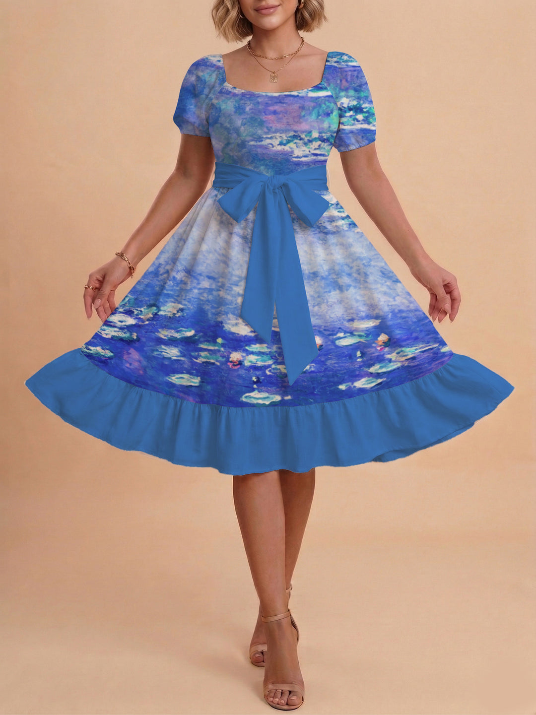 Damen schickes Glitzerkleid mit tailliertem Schnitt und Rüschensaum EB