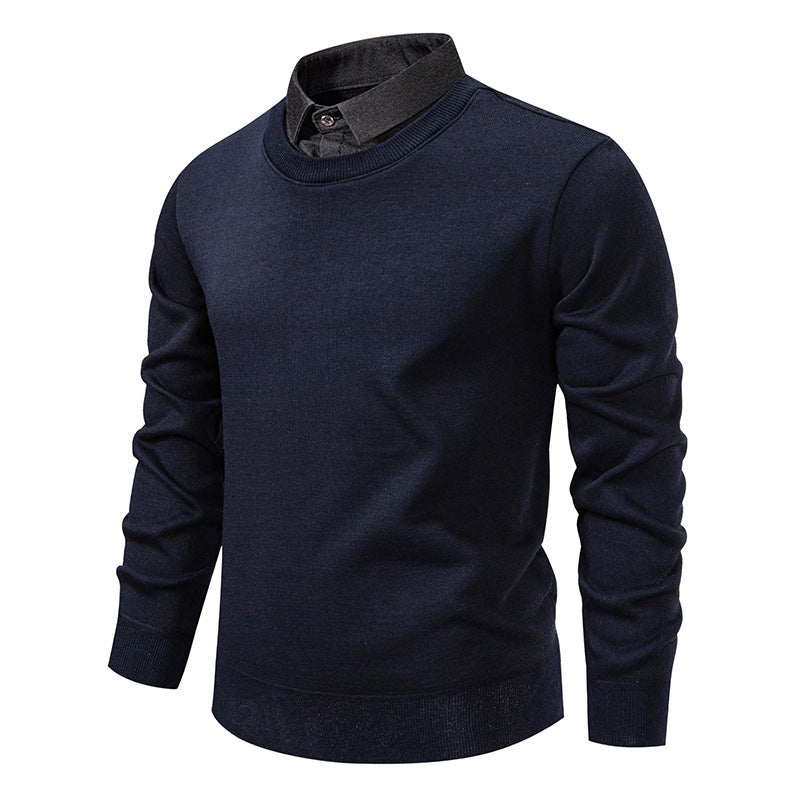 Herren nan Feinstrickpullover mit integriertem Hemdkragen und schmaler Silhouette EB