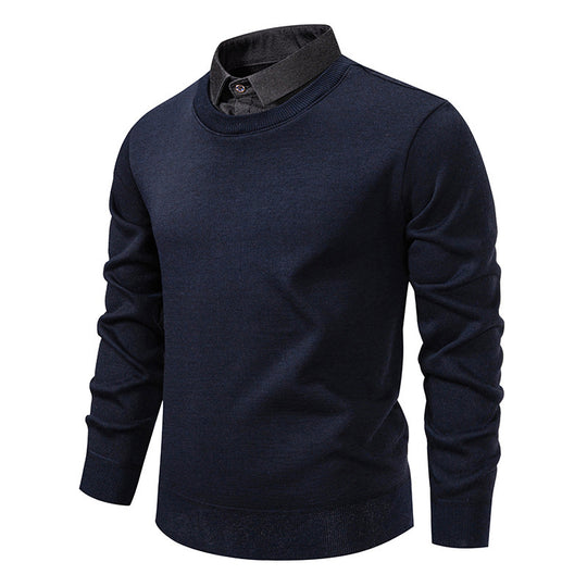 Herren nan Feinstrickpullover mit integriertem Hemdkragen und schmaler Silhouette EB