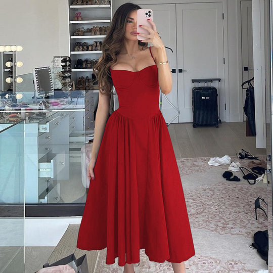 Damen Maxi-Kleid mit elegantem Bustier-Oberteil und fließendem Rock EB