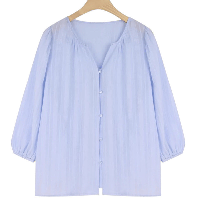 Damen Relaxed Fit Puffärmel Button-Up Bluse EB