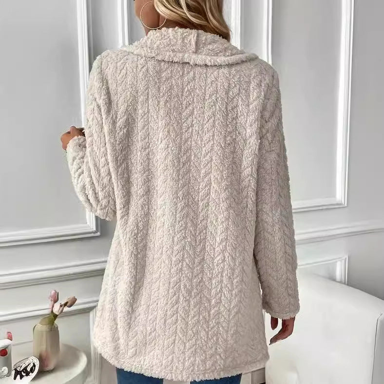 Damen Elegante und lässige Plüsch-Jacke mit strukturiertem Design EB