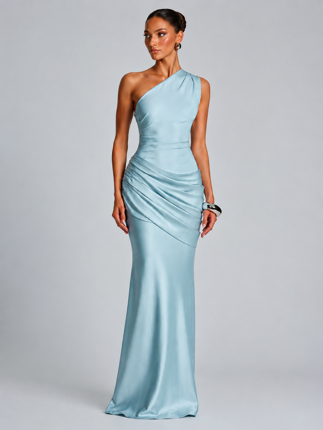 Damen elegantes asymmetrisches Satin-Abendkleid mit Drapé-Design EB