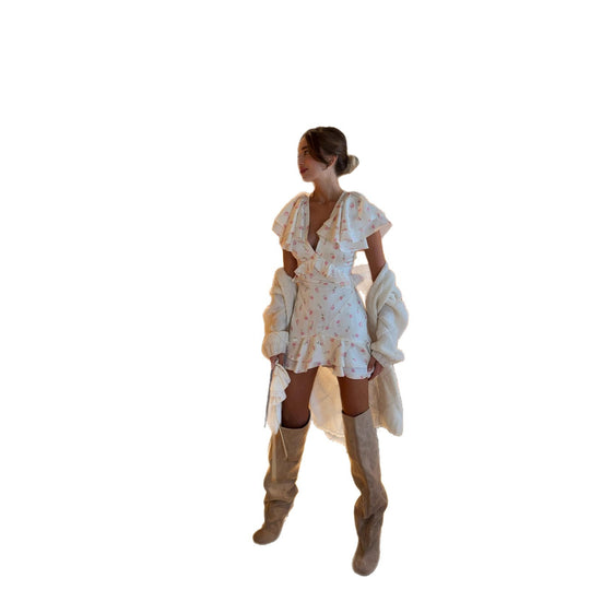Damen Rüschenkleid mit Volants und floralem Muster EB
