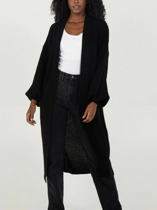 Damen Langer Strickcardigan mit voluminösen Ärmeln und offenem Schnitt EB