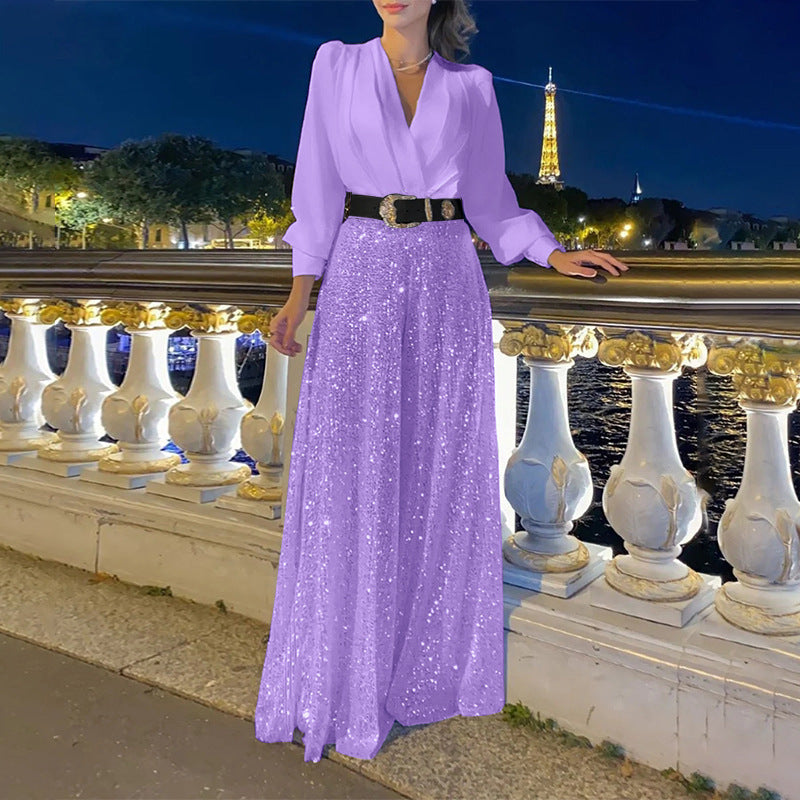 Damen Funkelndes Abendkleid mit elegantem Oberteil und glitzerndem Rock EB
