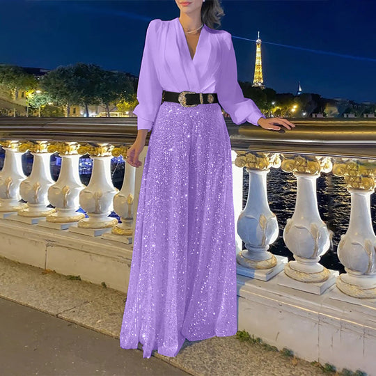 Damen Funkelndes Abendkleid mit elegantem Oberteil und glitzerndem Rock EB