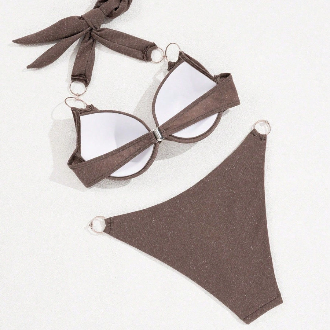 Damen Triangel-Bikini mit goldenen Ringakzenten EB