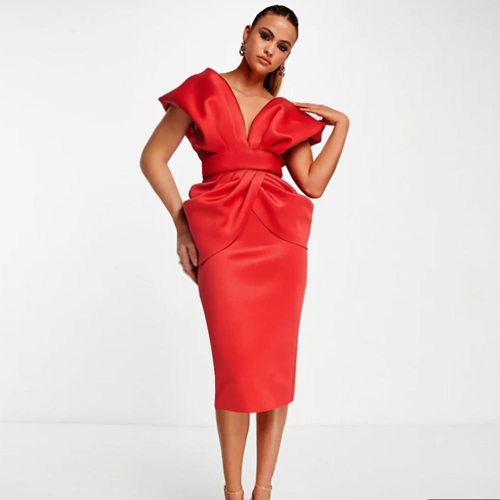Damen Figurbetontes Wickelkleid mit tiefem V-Ausschnitt und organischem Schnitt EB