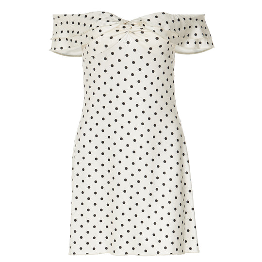 Damen Verspieltes Polka-Dot Cocktailkleid mit Schulterfreiem Design und Rüschendetails EB